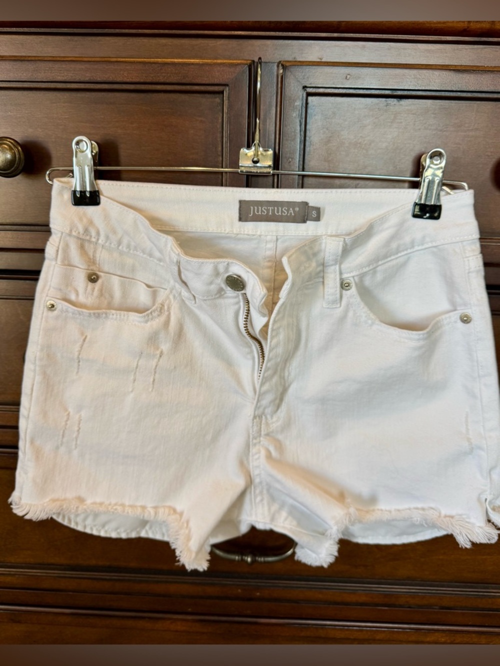 Just USA White Distressed Frayed Hem Denim Shorts